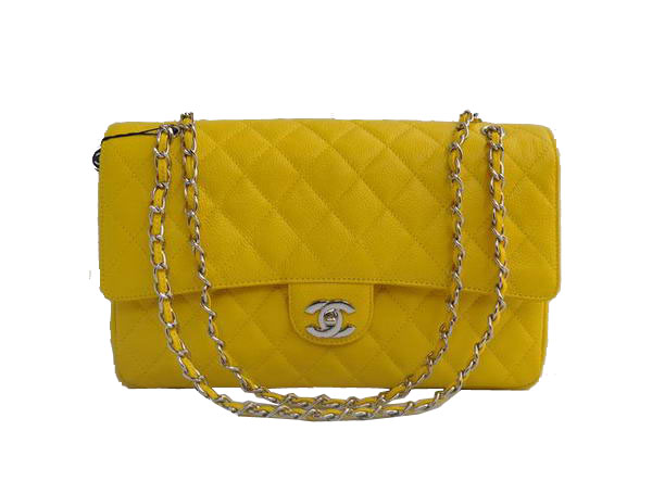 High Quality Knockoff Chanel 2.55 Series Flap Bag 1113 Yellow Leather Silver Hardware